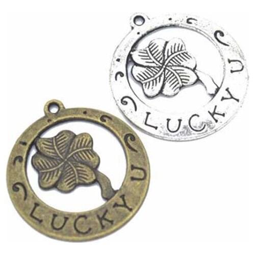 20pcs/lot 28x25mm Antique Silver /Antique Bronze Alloy Lucky Four Leaf Clover Charm Necklace Pendant Jewelry Accessories