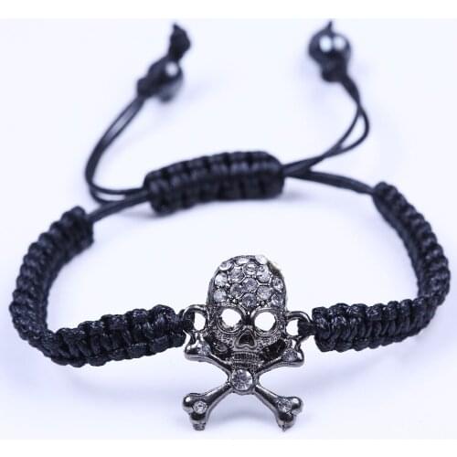 2016 cool pop skull stone with black leather bracelet for woman or man jewellery