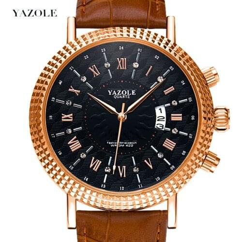 2020 Luxury Mens Watches Male Clocks Date Sport Cow Calendar Clock Leather Strap Quartz Business Men Watch Gift Top Brand YAZOLE