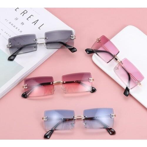 2021 Retro Sunglasses Women Eyewear Fashion Rimless Gradient Sun Glasses UV400 Shades Cutting Lens Ladies Frameless Eyeglasses