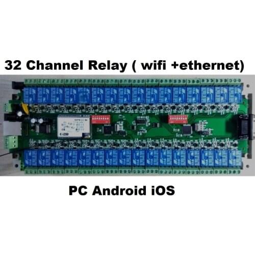 32 ch Relay controller board 10A, isolated RS232 RS485 Wifi Ethernet GSM, Modbus RTU, PC Android iOS smart remote control
