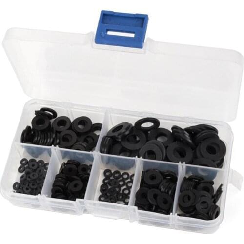350pcs/box Metalworking Nylon Flat Washer M2/M2.5/M3/M4/M5/M6/M8 7 Sizes Black Nylon Flat Washer Assortment Kit