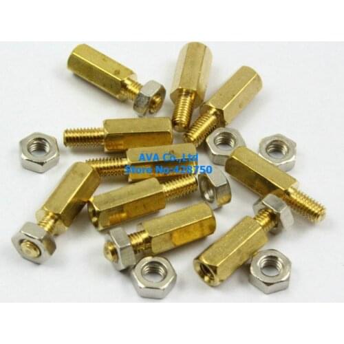 50 M3x6mm Male Female Hex PCB Standoff Spacers 10mm Body Length with Nuts