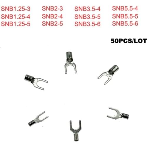 50pcs Spade bare cord end terminals Electrical crimp terminal naked wire connector SNB1.25-3~5.5-6 cable ferrules 22-10AWG