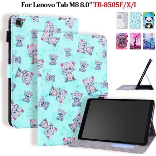 8 inch Tablet Cover For Lenovo Tab M8 Case TB-8505X TB-8505F Cute Bear Elephant Painted Leather Cover For Lenovo Tab M8 Case