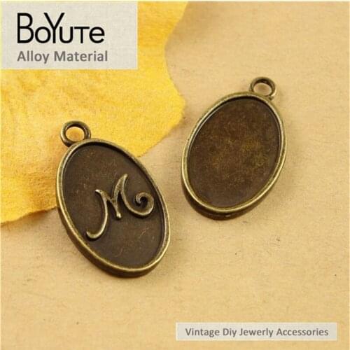 BoYuTe (50 Pieces/Lot) 17*11MM Cabochon Base Antique Bronze Plated Zinc Alloy M Word Blank Pendants for Jewelry Makings