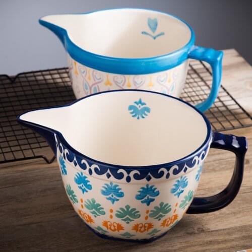 Large Size Bowl With Sprout Bakeware Kitchen Bowls Tableware Large Volume Ceramic Bowl Handpainted Flower