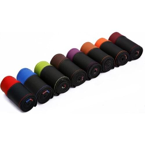 37-38CM Car Steering Wheel Covers Sports Fashion DIY Microfiber Leather Hand Sewing With Needle Thread Interior Accessories