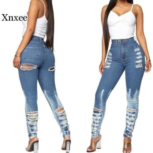 Sexy Front Back Hole Denim Cut Out Stretch Skinny Jeans Woman High Waist Ripped Butt Destroyed Jeans For Women Pencil Pants