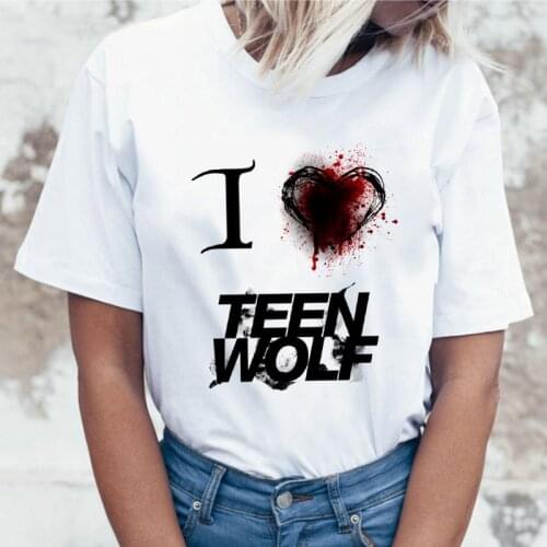 Women Summer Shirt Teen Wolf Harajuku T-shirt 90s White Retro Graphic Cartoon Print T-shirt Fashion Top Female