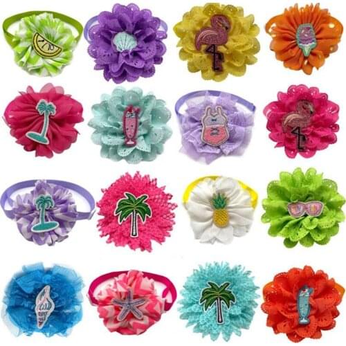 50/100pcs Summer Pet Dog Product Bow Tie Small Dog Cat Beach Style Coconut Tree Bowties Collar Pet Small Dog Grooming Products