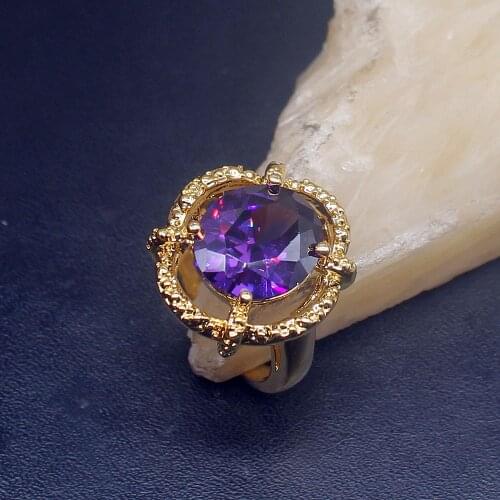 Gemstonefactory Jewelry Big Promotion Single Unique Yellow Gold Plated Purple Amethyst Women Men Gifts Rings 7# 20213121