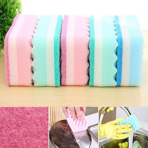 1pcs/5pcs Sponge Wipe Wave-shaped Color Kitchen Cleaning Supplies Household Dishwashing Block Scouring Pad