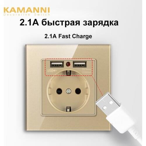 KAMANNI Luxury Crystal Glass Panel USB power Socket a Variety of New Panel Bedroom Sockets wall embedded EU standard sockets