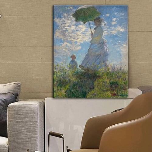 Woman With A Parasol Canvas Art Paintings By Claude Monet Impressionist Wall Art Canvas Prints Reproductions For Home Wall Decor