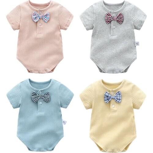 Summer Baby Wear Cotton with Bowknot Short Sleeved Solid Color One-Pieces Baby Suit for Girls and boys Jumpsuit Baby Clothing