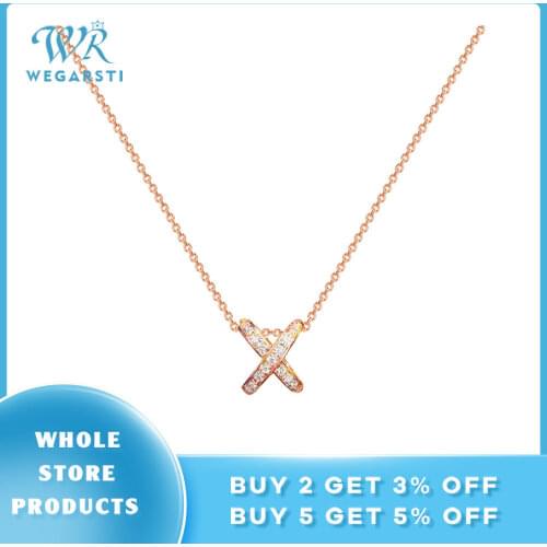 WEGARSTI 925 Sterling Silver X Shape Pendants Necklace Rose Gold Silver Chain For Woman Wedding Engagement Fashion Jewelry