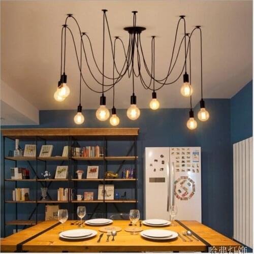 Loft LED Creative Spider Lights Chandelier for Bar coffee shop Simple fish wire iron droplight Experimental bottle Light