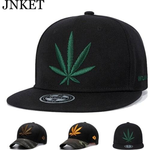 JNKET Fashion Leaf Embroidery Hip Hop Caps Men Women‘s Baseball Cap Snapbacks Hats Flat Brim Cap Outdoor Sunhat Casquette Gorras