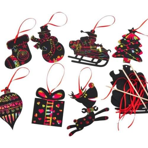 Cartoon Scratch Card Christmas Tree Ornaments Scratch Art Paper Coloring Cards Scraping Drawing Toy