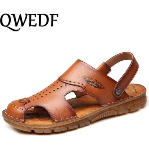 QWEDF Sandals mens summer 2019 new couple Roman beach shoes anti-slip sandals and slippers casual male drag X1-10A