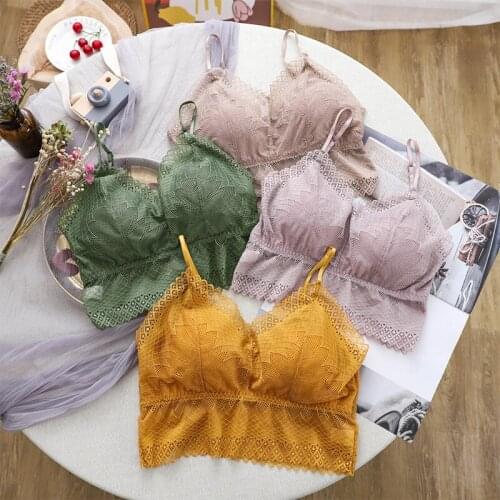 The new lace camisole detachable chest pad ladies underwear fashion sexy gather sling underwear breathable solid color