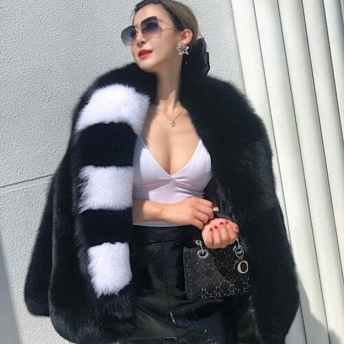New one Piece Fur Fox Hair Fashionable Contrast Lapel Young Medium And Long Fur Coat Lady Winter