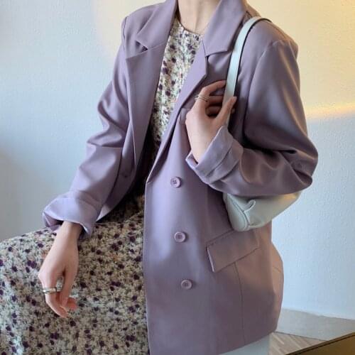 2021 Spring Loose Solid Color Suit Jacket Womens Single Breasted Korean Casual Blazer Top Pockets Female Office Lady