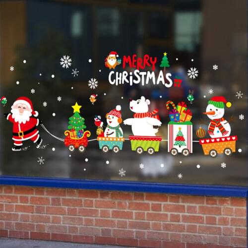 Holiday Santa Christmas Decoration Wall Stickers for Window Store Glass Door Self-Adhesive Waterproof Removable Wallpaper Decals