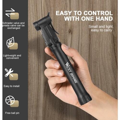 Hand Mini Bicycle Pump Tire Air Inflator Schrader Presta Valve Ball Needle Hose MTB Accessories Portable Bike Pump 80PSI Black