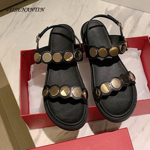 Open toe platform sandals female summer 2021 new buckle black flat shoes comfortable beach casual roman shoes