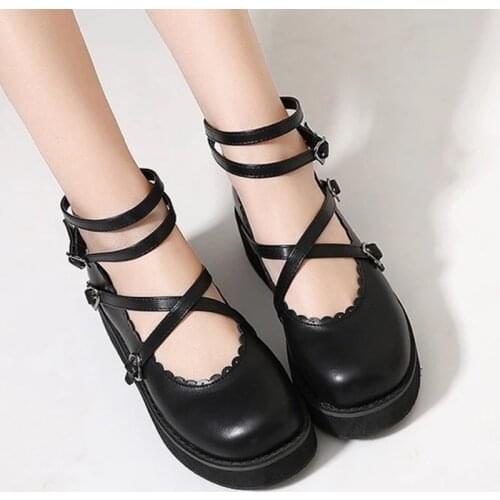 Japanese Mori girl Lolita Shoes Cute Heavy-Bottomed Round Head Women Shoes Student Princess Cosplay Shoes Summer 2019