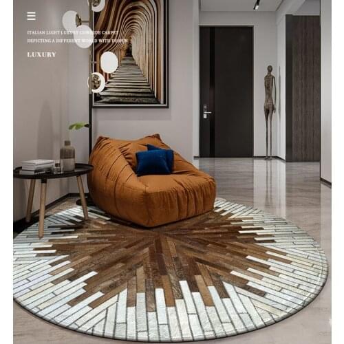 Round Shaped Premium Quality Decoration Brown Real Cowhide Skin Fur Patchwork Rug SALES
