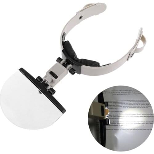 Large Lens Head Wearing Magnifying Glass with LED Illuminated Hand Free Reading Magnifier 2X 3.5X 4.5X 5.5X f/ Collection Stamp
