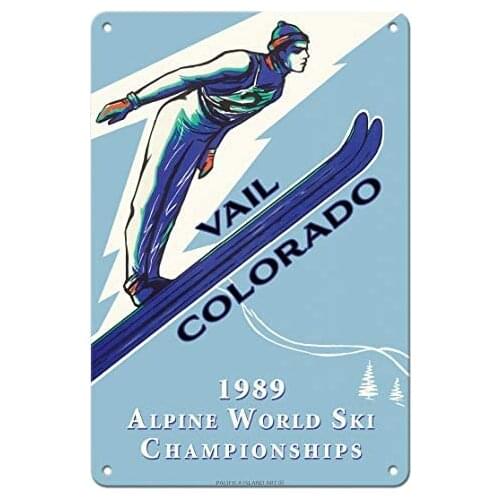 Vail Colorado USA - 1989 Alpine World Ski Championships - Ski Jump by Leonid Tutrumov c.1989 Metal Tin Sign