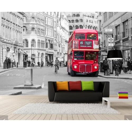 Vintage London Bus Black White Street Restaurant Art Wall Decor Wallpaper Mural Wall Murals Decal HD Printed City Wall Paper