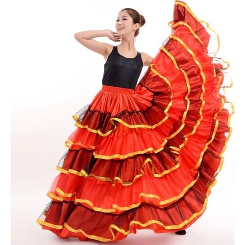 Spanish Flamenco Skirts Women Flamengo Dance Costumes Gypsy Skirt Ladies Ballroom Dancing Dress Stage Show Wear Clothing DN3049