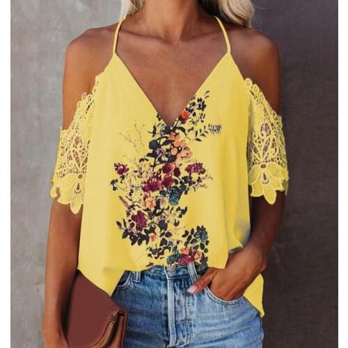 Women Blouse beautiful Floral Print backless sexy V neck All-match Breathable Women Short Sleeve T-shirt Tops Summer 2021