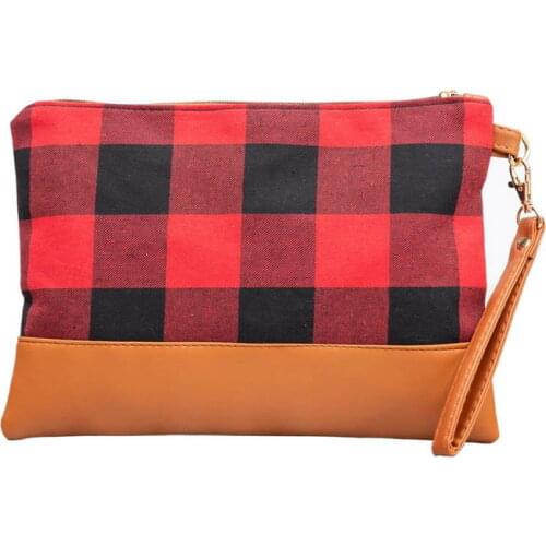 W747 KANDRA Classical Buffalo Plaid Clutch for Women PU Leather Removable Wristlet Purse Zipper Boho Cosmetic Bag Christmas Gift