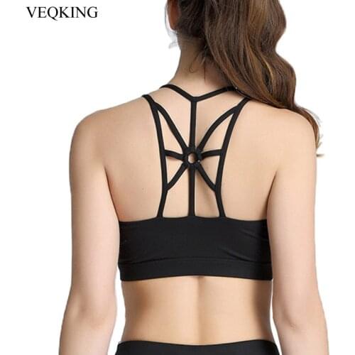 VEQKING Push Up Cross Back Sports Bra Women Breathable Padded Plus Size Active Yoga Bra Female Running Fitness Sports Tops Vest