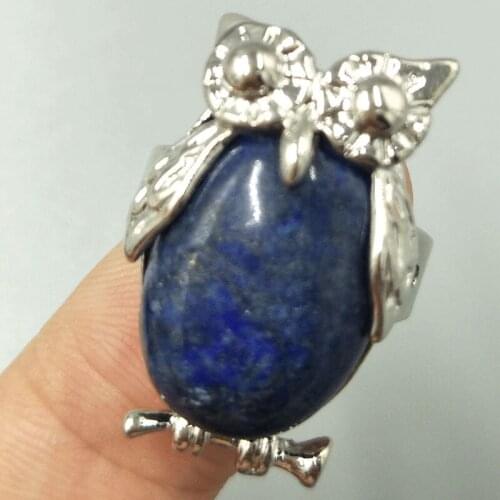Free Shipping Women Fashion Jewelry Natural Lapis Lazuli Owl Women Men Bead Ring 6.5~12" US Adjust C5259