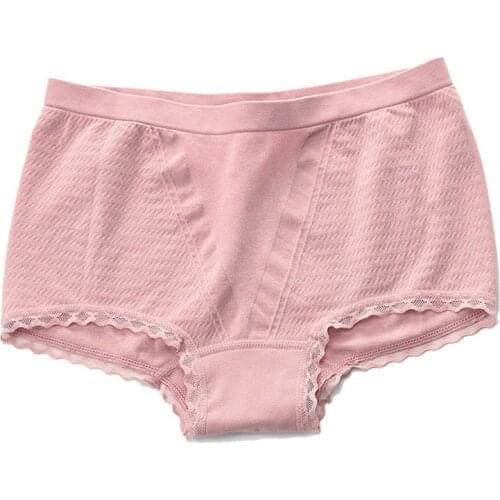 Women Mid-Waist Tummy Hip Super Elastic Seamless Underwear Solid Color Lace Boxer Briefs Large Size