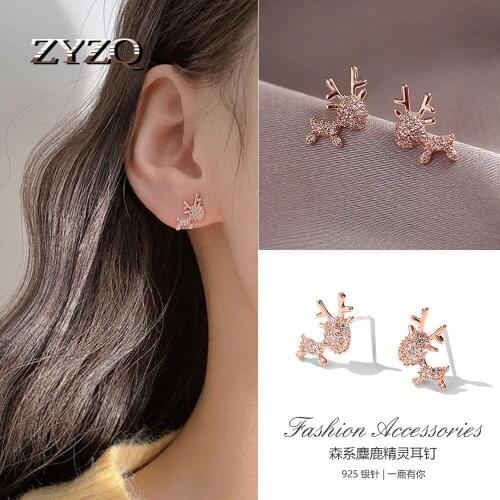 ZYZQ Christmas Jewelry Personality Elk Shape Zircon Earrings Accessories Rose Gold Earrings For Female New Year Party Earrings