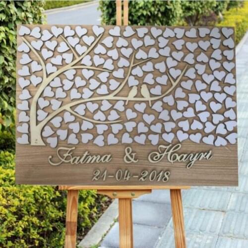 3D Wedding Guest Book Alternatives Sign Ideas,Personalized Custom Rustic Loving Birds Wedding Guestbook,Wooden Wedding Guestbook