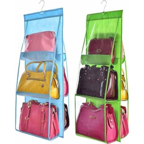 6 Pocket Hanging Handbag Organizer for Wardrobe Closet Clothes Storage Bag Door Wall Clear Sundry Shoe Bag Home Hanger Pouch