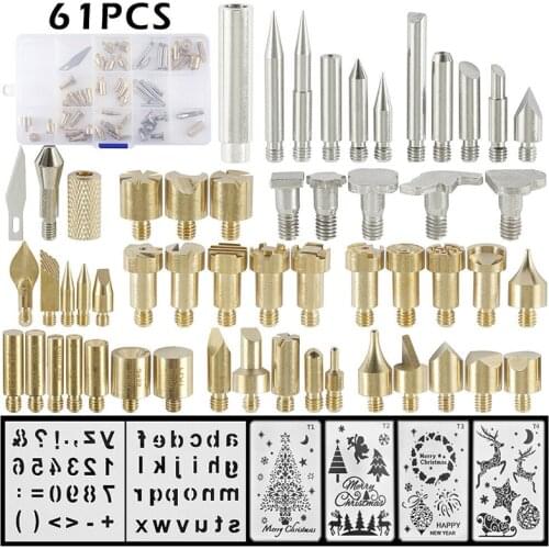 61Pcs/Set Wood Burning Pen Tips Copper Electric Soldering Burning Pen Tips Head DIY Art Embossing Wood Leather Engraving Tools