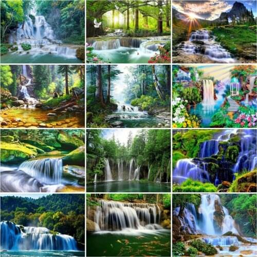 Huacan 5D Diy Full Drill Diamond Painting Waterfall Diamond Mosaic Spring Embroidery Landscape Cross Stitch Gift
