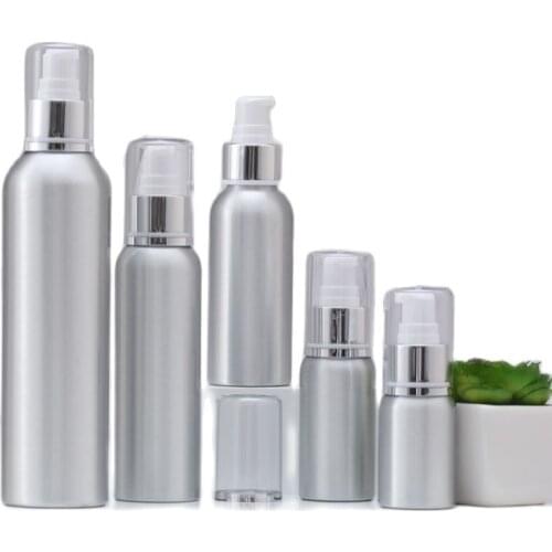 120ml Aluminium metal bottle with silver collar pump for lotion emulsion serum foundation facial essence skin care packing