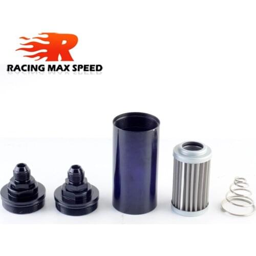 Auto aluminum 51MM fuel filter E85 stainless steel filter with 100 microns steel element AN6 AN8 AN10 adaptor fittings