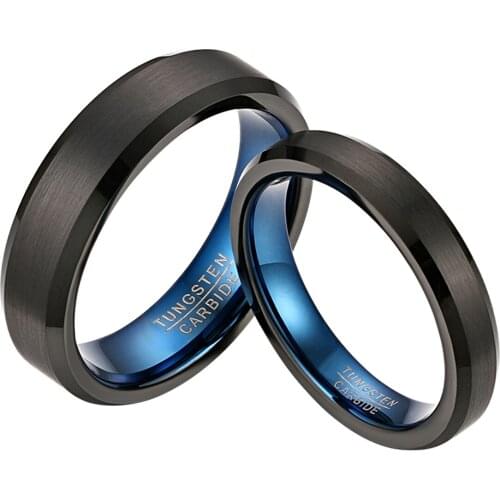 BONISKISS Fashion High Quality 4mm 6mm Tungsten Ring Black Blue Color I Love You Wedding Band Comfort Fit Size 4-15 Couple Rings